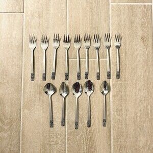 Vintage J.H. Carlyle Stainless Steel Cameo 14pc MCM Flatware 60s